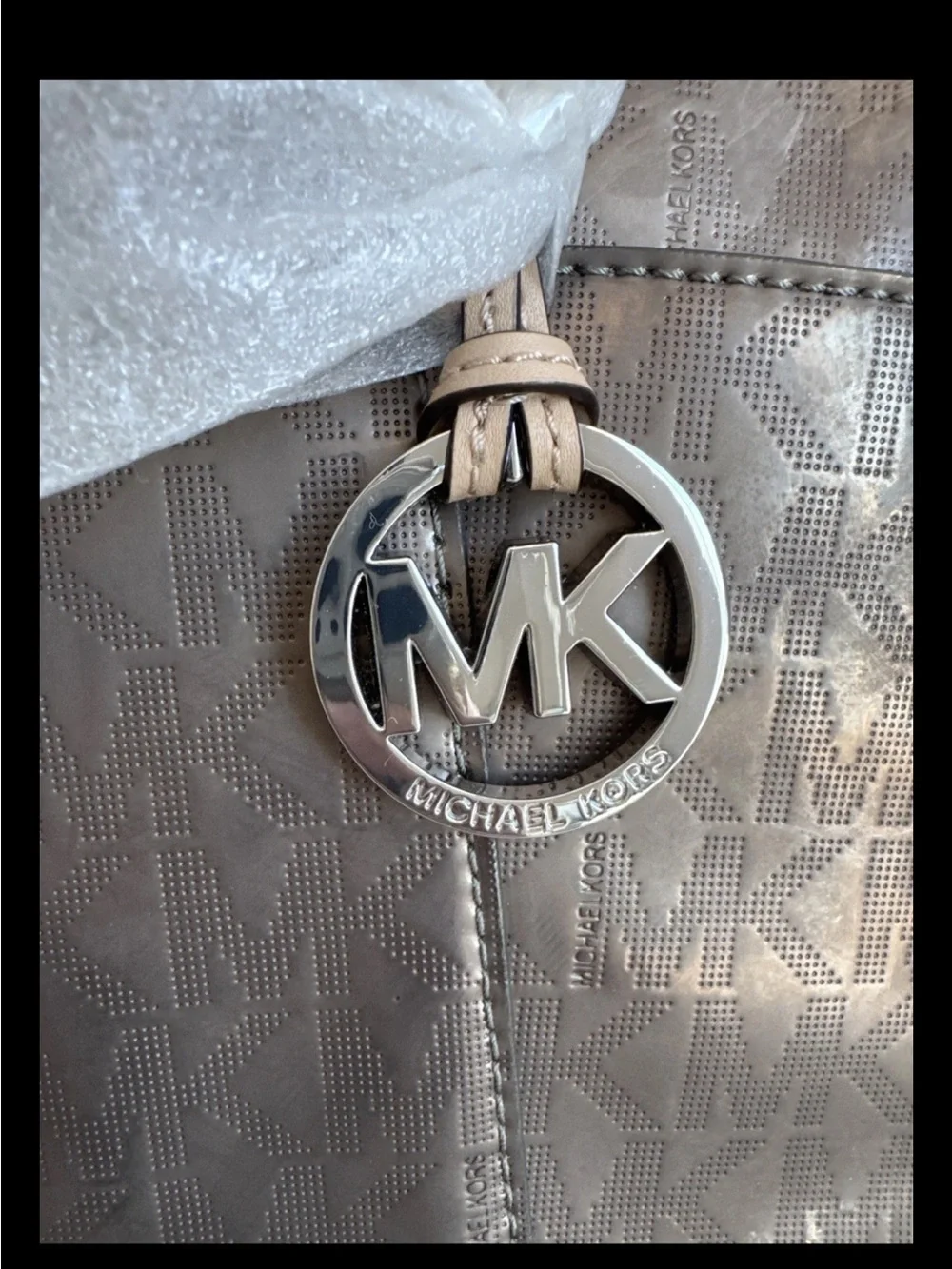 Michael Kors Metallic Nickel Monogram Jet Set Tote Bag NWT Retails $248
